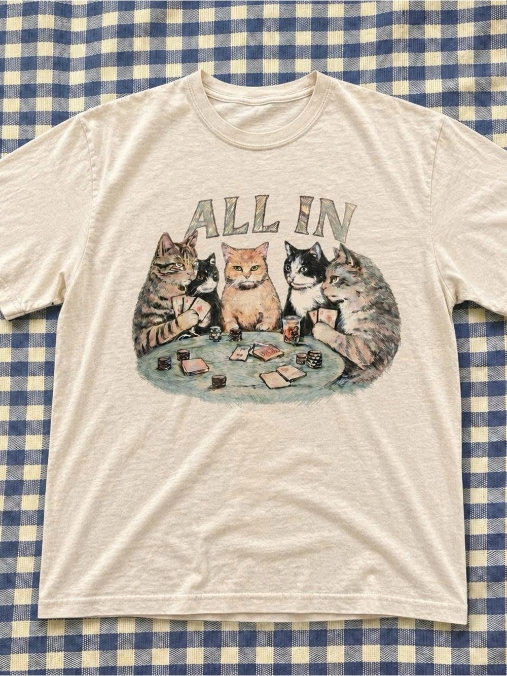 ALL IN Cats Graphic Tee - Off White Cat Poker Shirt